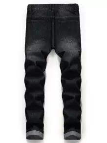 Manfinity LEGND Men Ripped Zipper Fly Jeans - Black - View 2