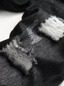 Manfinity LEGND Men Ripped Zipper Fly Jeans - Black - View 3