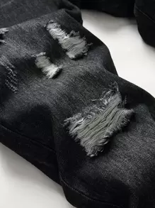 Manfinity LEGND Men Ripped Zipper Fly Jeans - Black - View 7