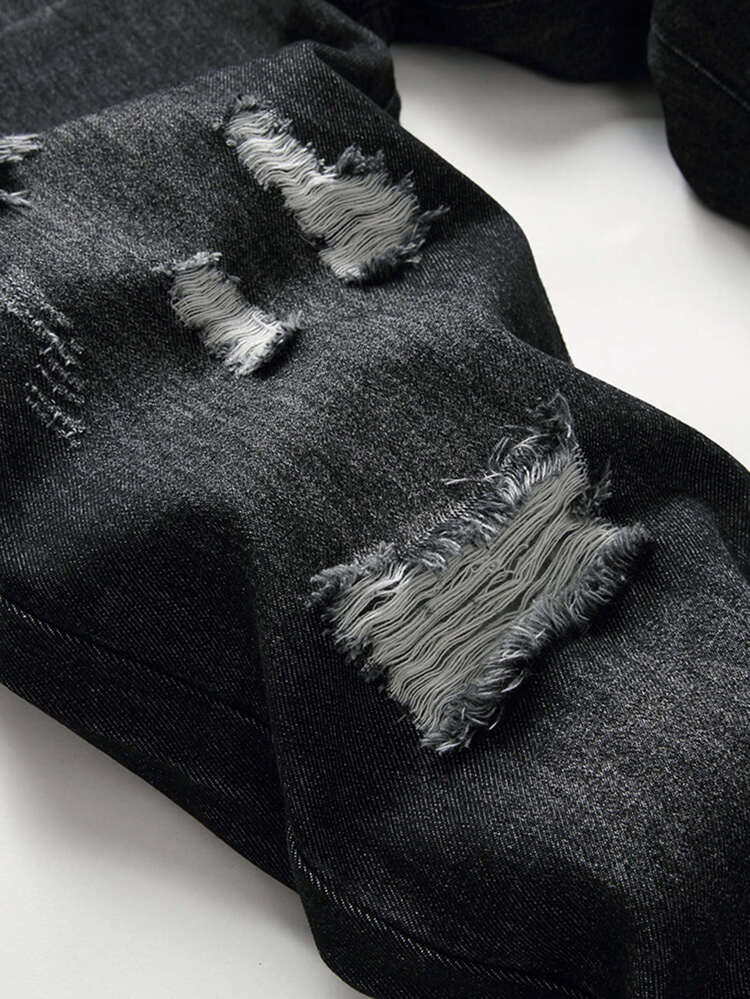 Manfinity LEGND Men Ripped Zipper Fly Jeans - Black - View 7