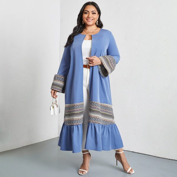 

Plus Geo Pattern Panel Ruffle Hem Abaya, Blue