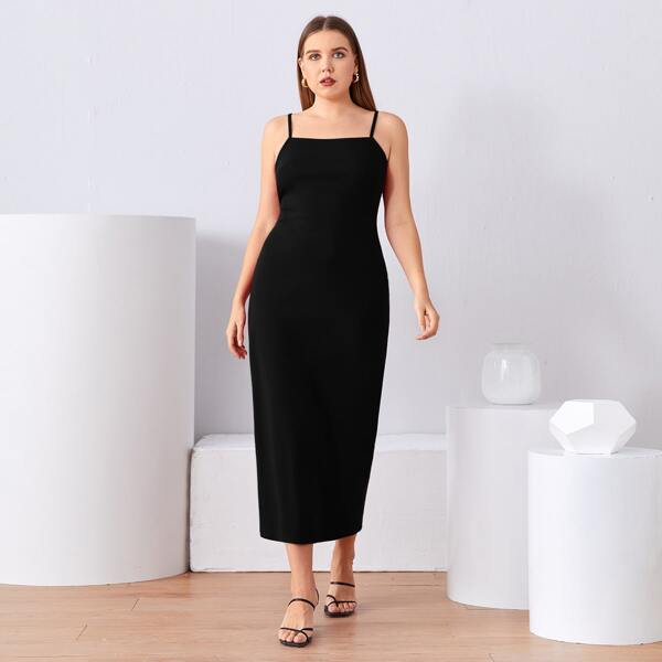 

Plus Split Hem Cami Dress, Black