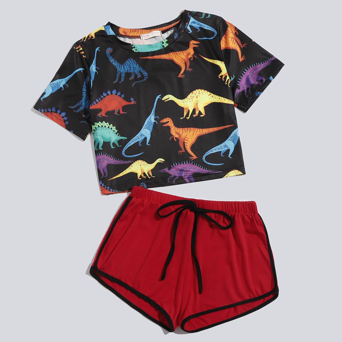 

Dinosaur Pattern Tee & Dolphin Shorts PJ Set, Multicolor