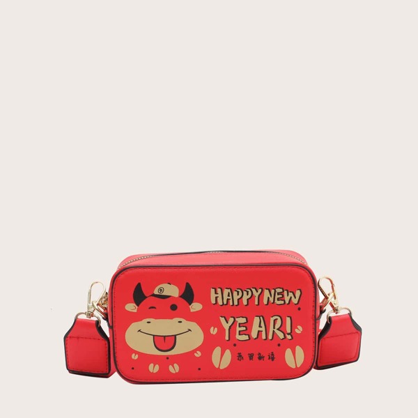 

Letter & Cartoon Graphic Crossbody Bag, Red
