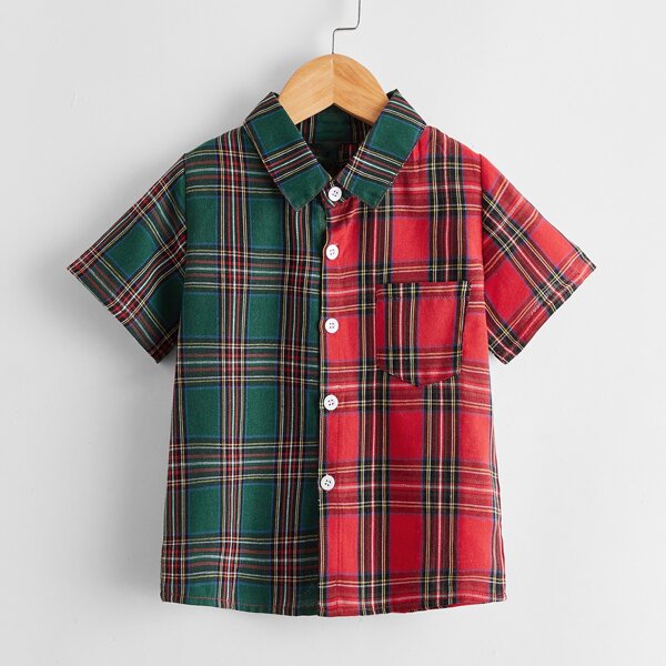 

Toddler Boys Tartan Plaid Spliced Shirt, Multicolor