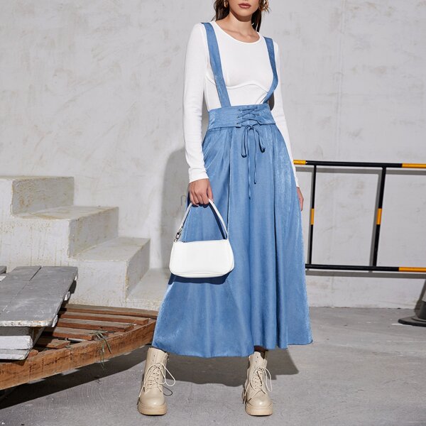 

Corset Waist Pinafore Skirt, Blue