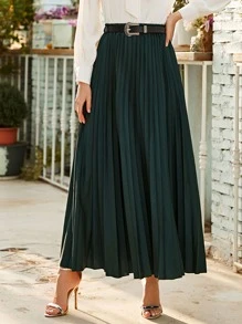 Modelyn 腰帶百褶超長半身裙 - 墨綠色 - 查看 4