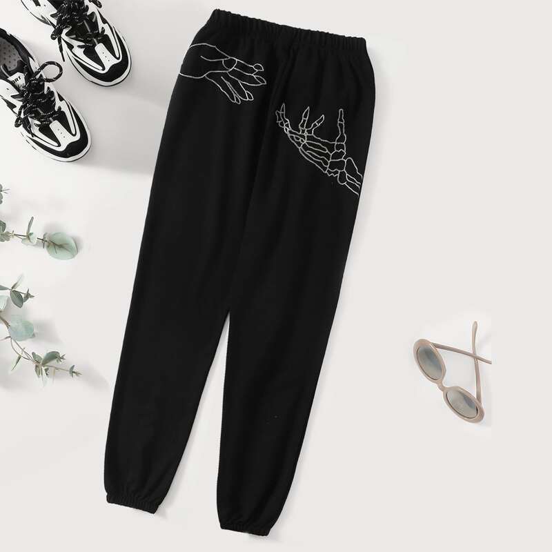 

Hand Embroidery Sweatpants, Black