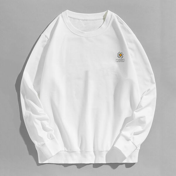 

Men Floral And Slogan Graphic Sweatshirt, White