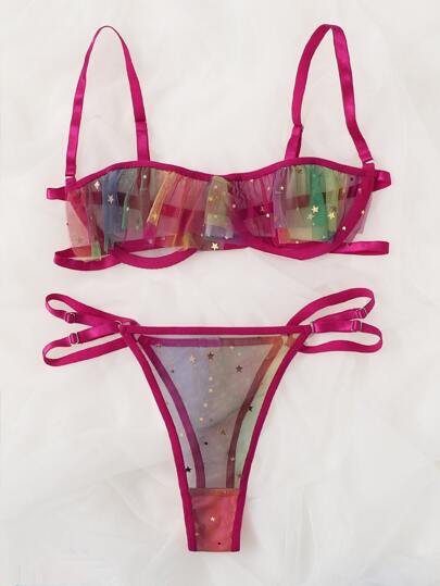 Star Sequin Sheer Mesh Lingerie Set