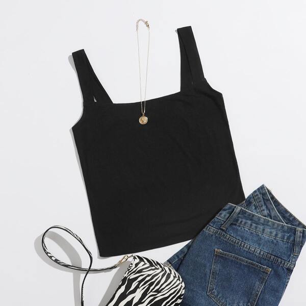

Straps Neck Crop Cami Top, Black