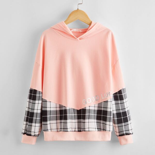 

Girls Glitter Letter Colorblock Hoodie, Baby pink