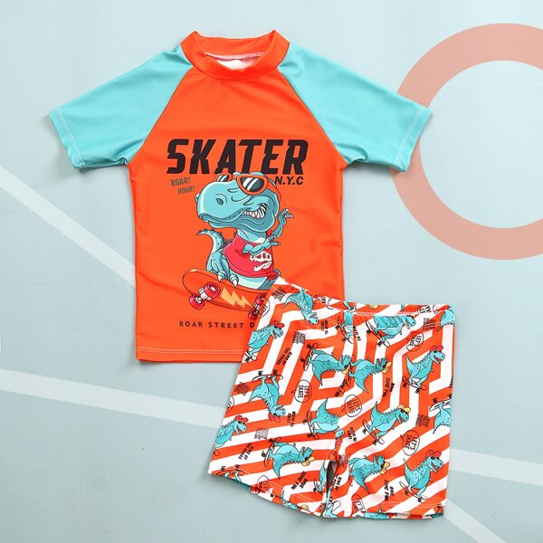 

Toddler Boys Cartoon Dinosaur Print Swimsuit, Multicolor