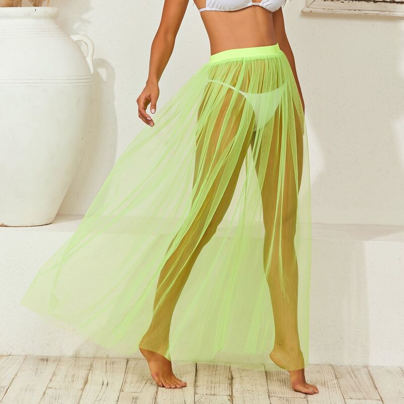 

Neon Lime Sheer Cover Up Skirt, Lime green