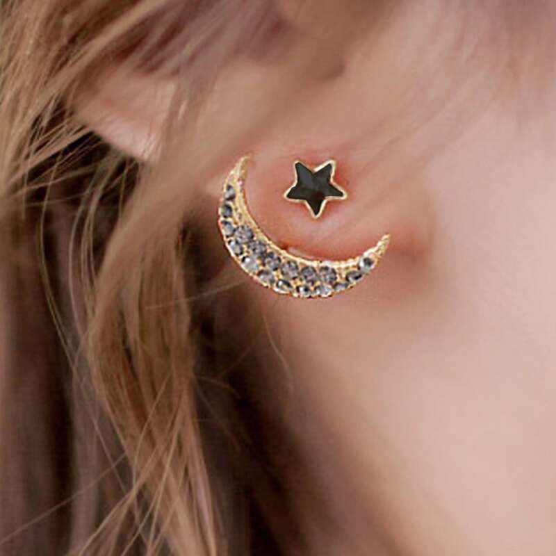 

1pair Rhinestone Moon & Star Ear Jacket, Multicolor