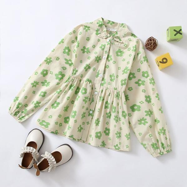 

Girls Tie Neck Floral Blouse, Multicolor