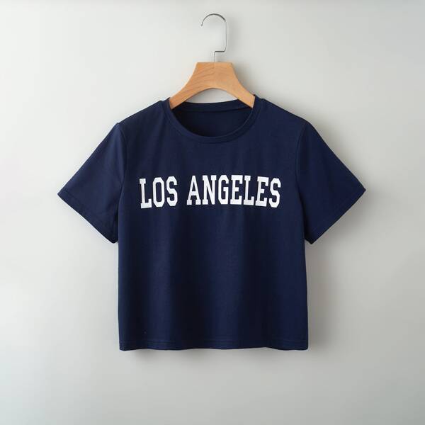

Letter Graphic Crop Tee, Navy blue