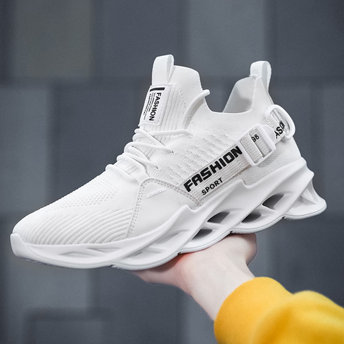 

Letter Patch Lace-up Decor Knit Sneakers, White
