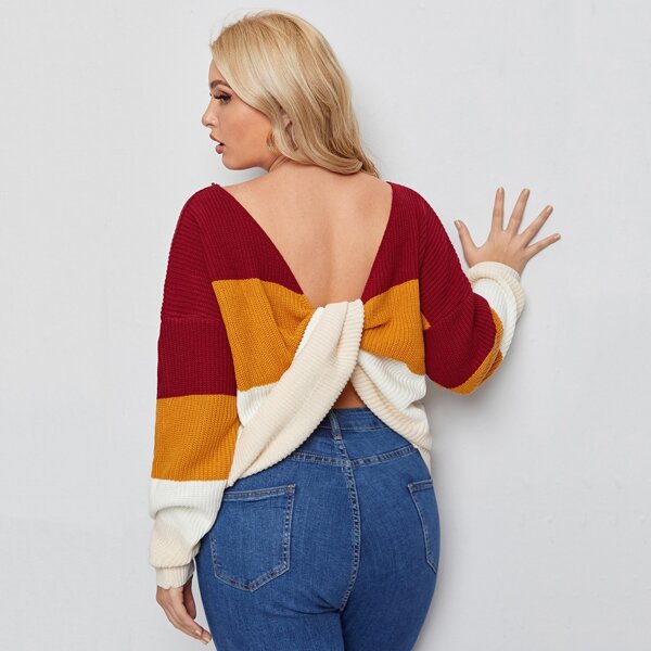 

Plus Twist Back Colorblock Sweater, Multicolor