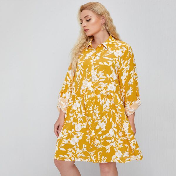 

Plus All Over Floral Print Smock Dress, Multicolor