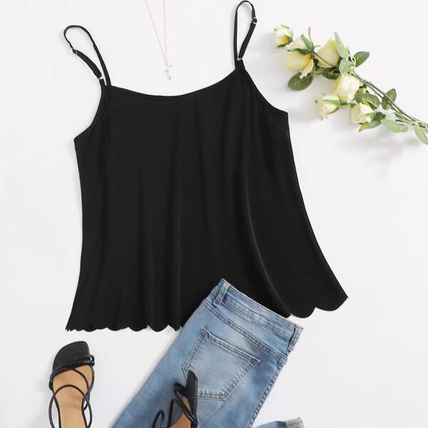 

Plus Scallop Trim Cami Top, Black