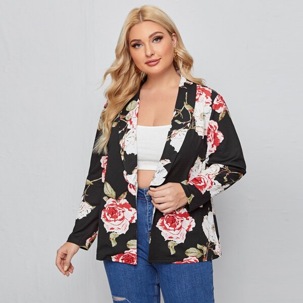

Plus Shawl Collar Floral Print Blazer, Multicolor