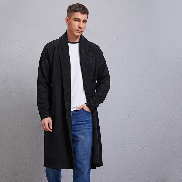 

Men Solid Open Front Cardigan, Black