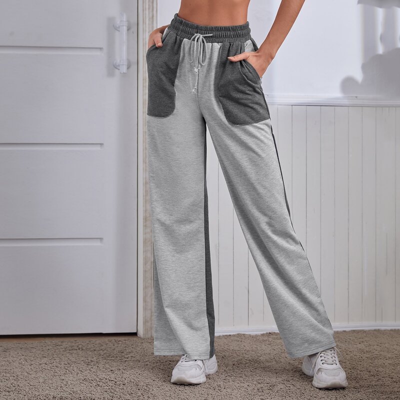 

Spliced Pocket Drawstring Waist Sweatpants, Grey