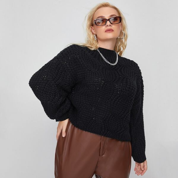 

Plus Drop Shoulder Cable Knit Sweater, Black