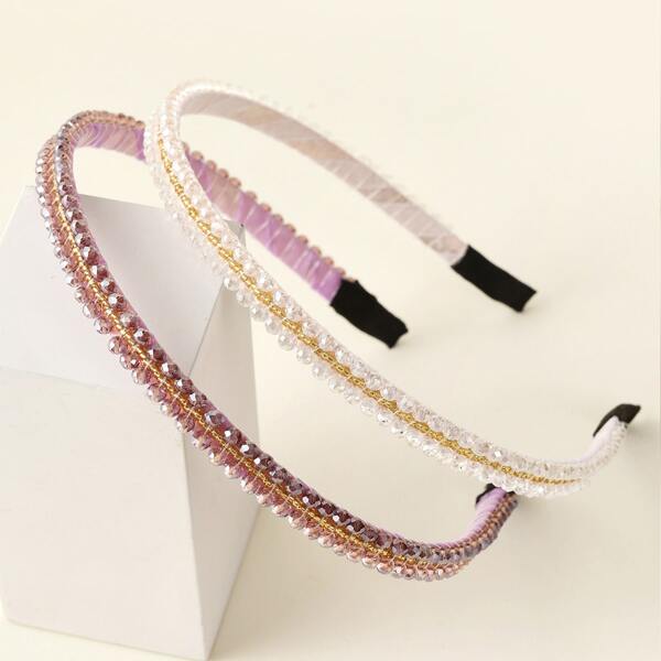 

2pcs Bead Decor Hair Hoop, Multicolor