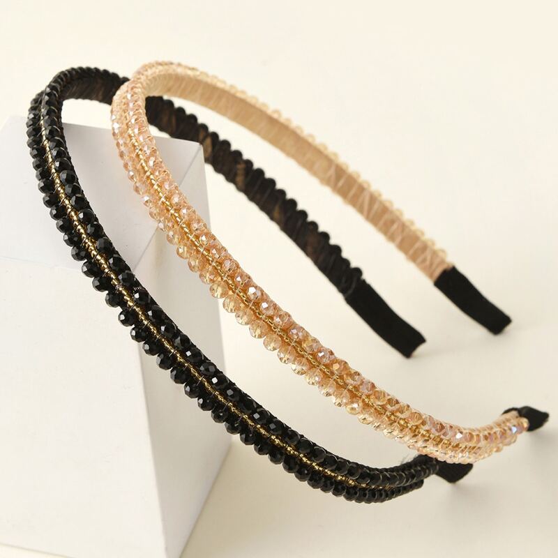 

2pcs Bead Decor Hair Hoop, Multicolor