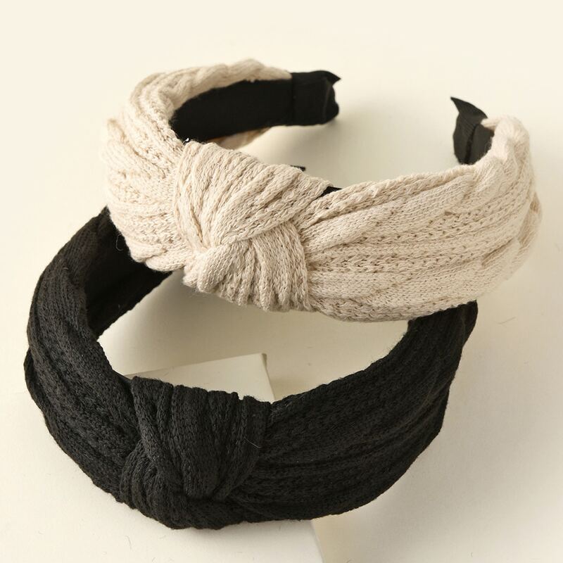 

2pcs Knot Decor Knit Hair Hoop, Multicolor