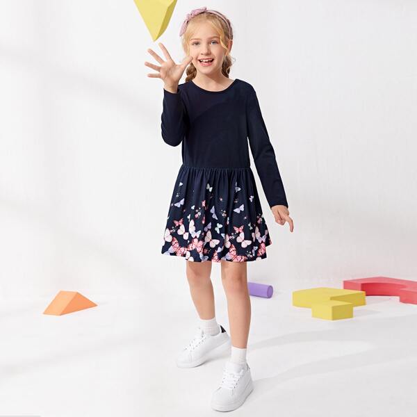 

Girls Butterfly Print Dress, Royal blue