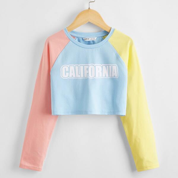 

Girls Letter Graphic Colorblock Tee, Multicolor