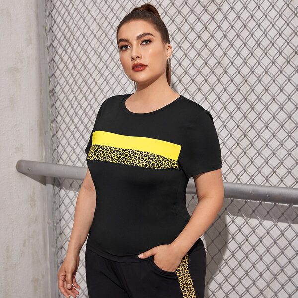 

Plus Leopard Colorblock Sports Tee, Black