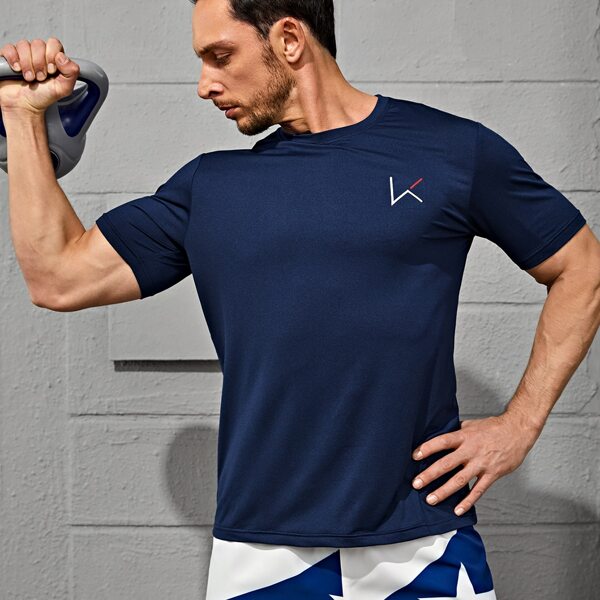 

Men Graphic Print Crew Neck Tee, Navy blue