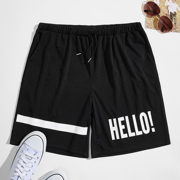 

Men Letter Graphic Drawstring Waist Track Shorts, Black