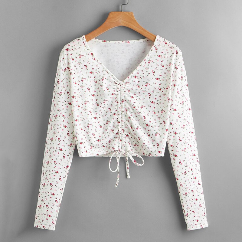 

Ditsy Floral Drawstring Crop Tee, Multicolor