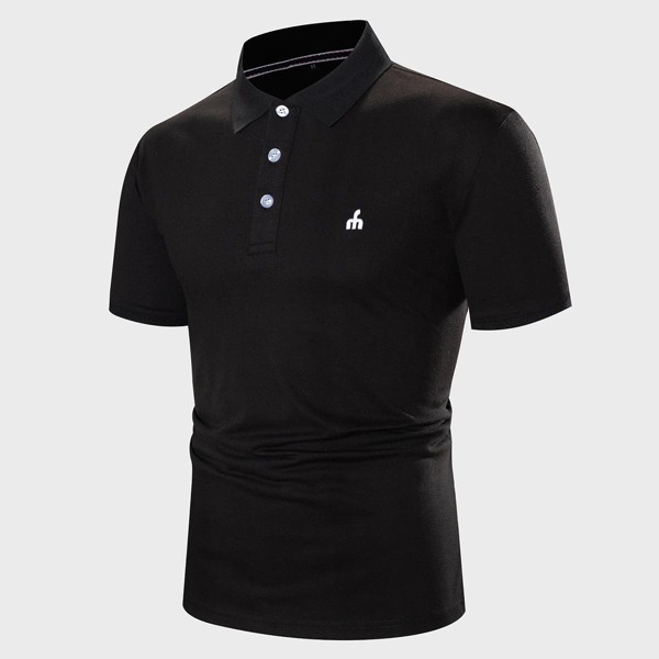 

Men Quarter Button Polo Shirt, Black