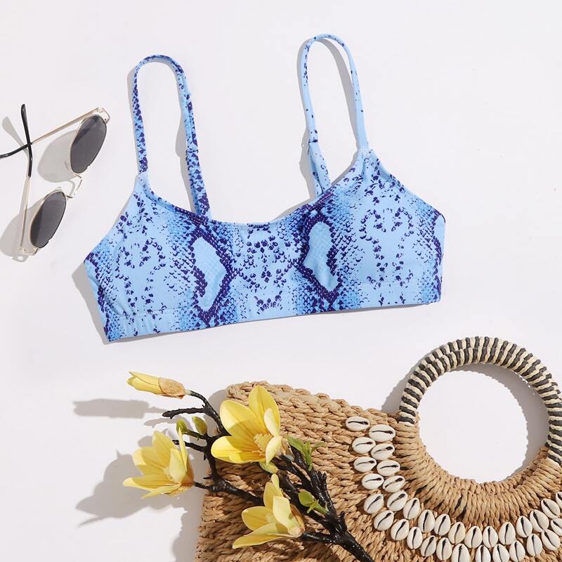 

Snakeskin Print Bikini Top, Blue