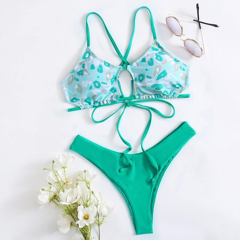 

Allover Print High Cut Bikini Swimsuit, Multicolor