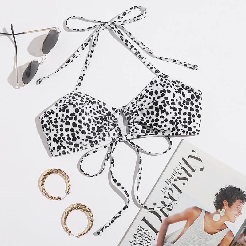 

Allover Print Bikini Top, Black and white