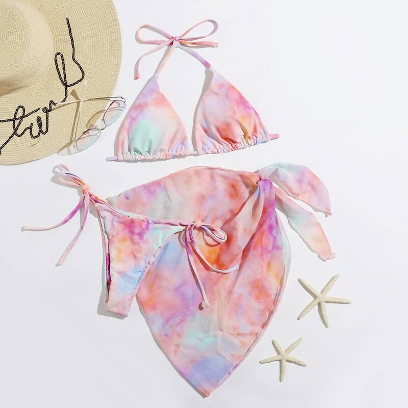 

3pack Tie Dye Triangle Bikini Swimsuit, Multicolor