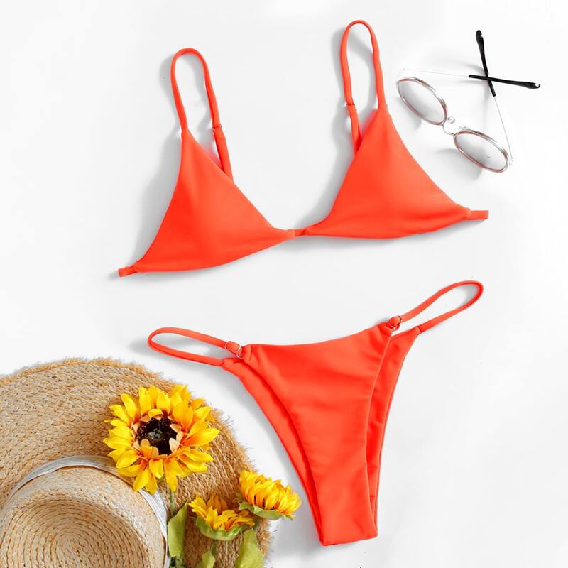 

Triangle Thong Bikini Swimsuit, Orange bright