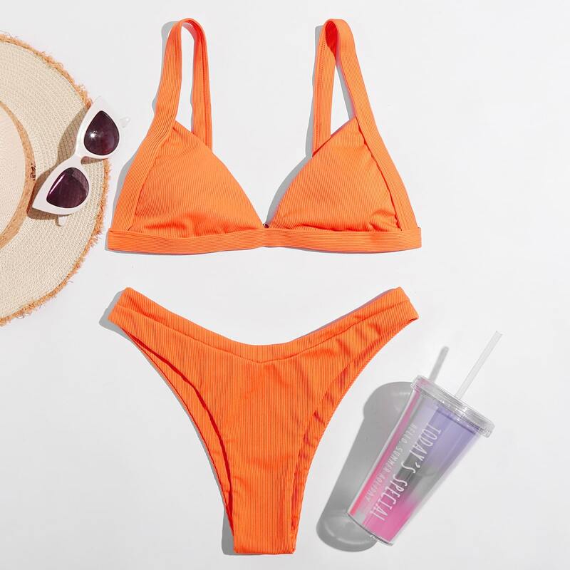 

Triangle High Cut Bikini Swimsuit, Orange