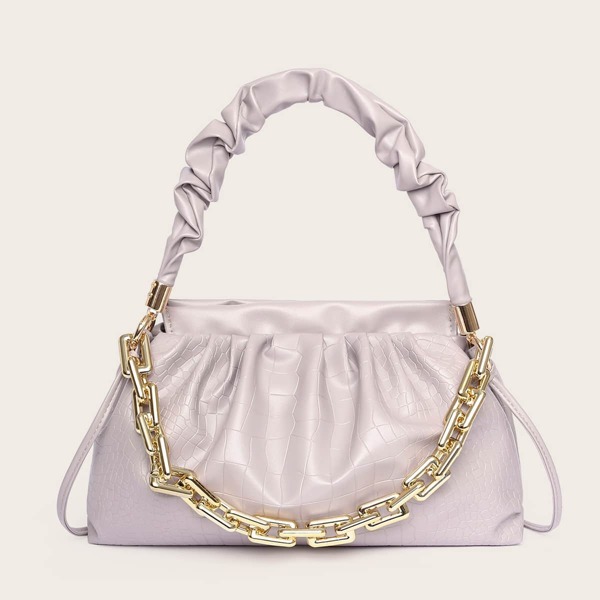

Croc Embossed Ruched Handle Shoulder Bag, Grey