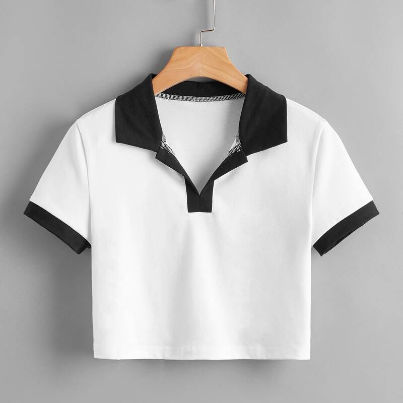 

Contrast Collar Crop Tee, White