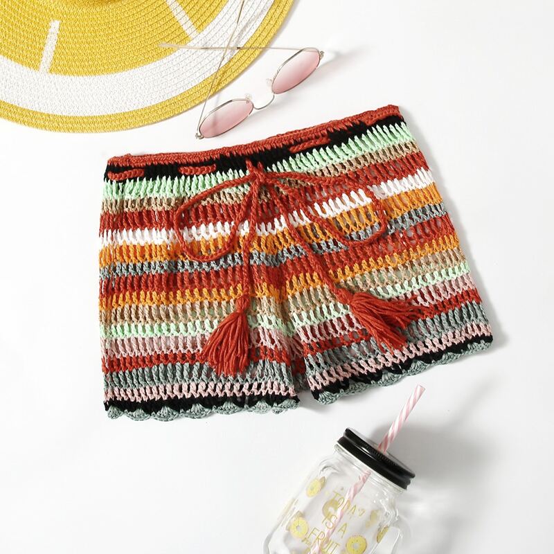 

Crochet Colorful Striped Bikini Bottom, Multicolor