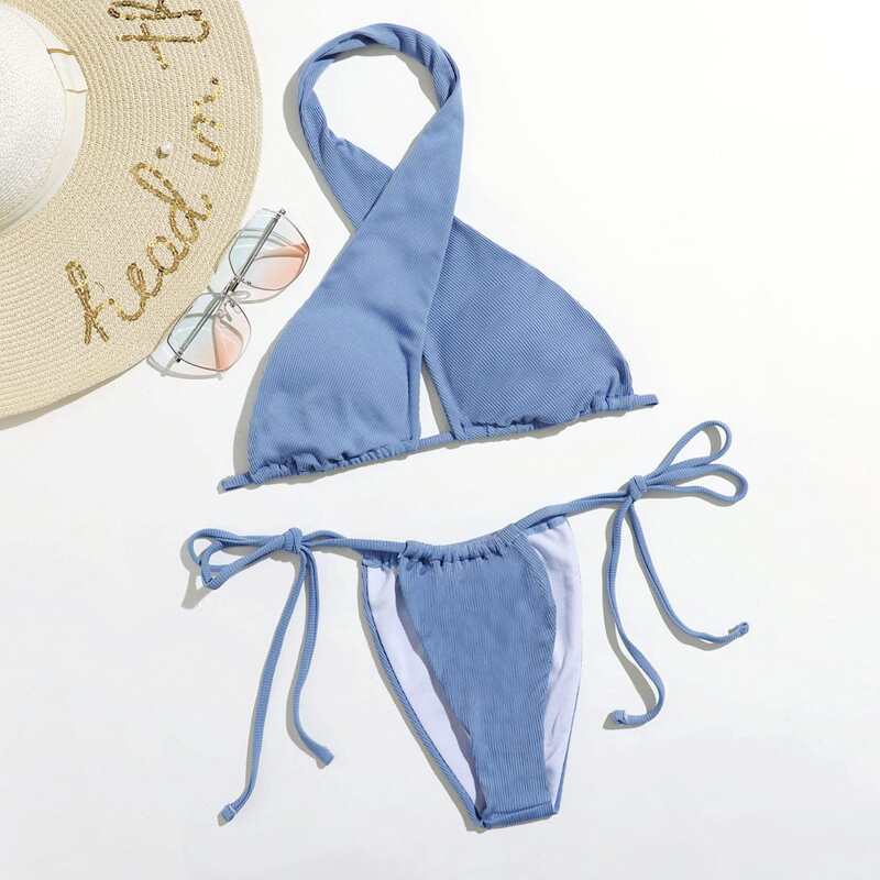 

Solid Tie Side Bikini Swimsuit, Dusty blue