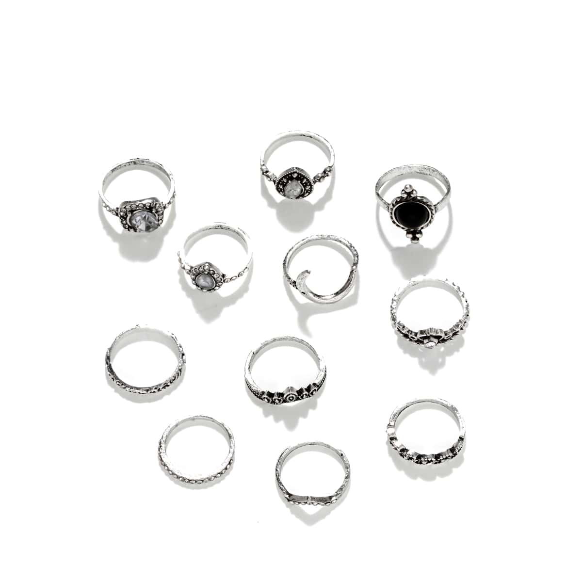 

11pcs Rhinestone Decor Ring, Silver
